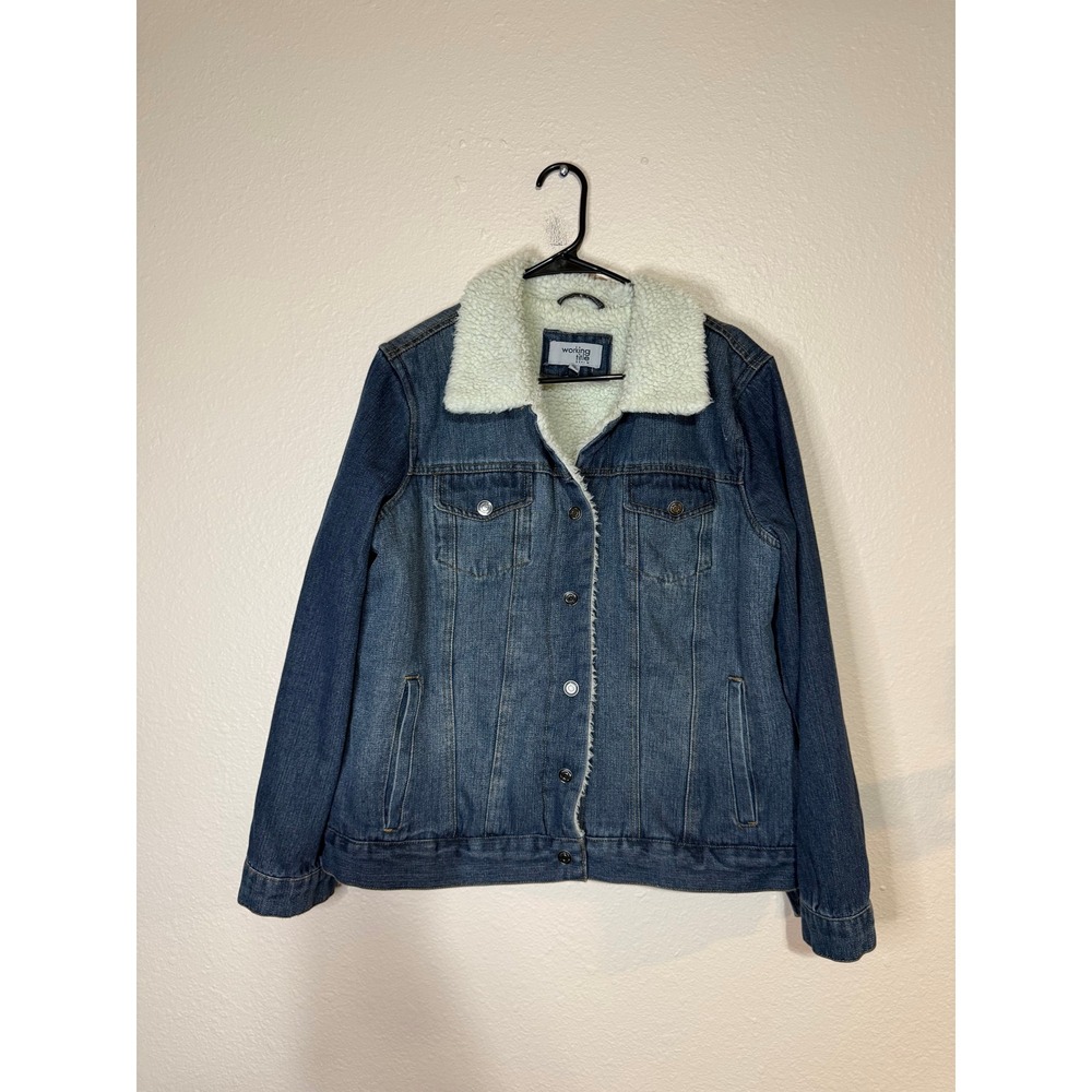 Working Title Denim Sherpa Lined‎ Trucker Jacket XL Blue Faux Fur Jean Jacket